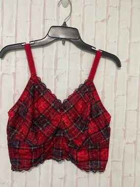 Torrid Curve Red Plaid Lace Cropped Bralette 2/2X